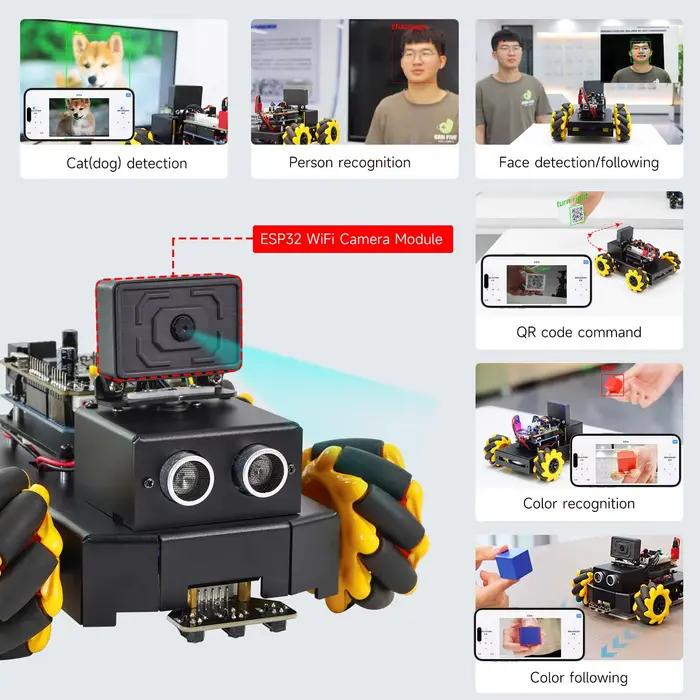Yahboom-Kit de voiture robot intelligent UNO R3, Robodu37V2 avec caméra WiFi ESP32, corps en métal, jouet robotique, bricolage pour Ardu37