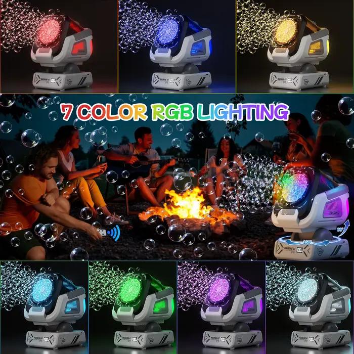 La version améliorée de la machine à bulles avec télécommande, rotation automatique et lumière RVB, batterie rechargeable 1800 mAh, charge de type C, machine à bulles adaptée aux enfants, mariages, fê