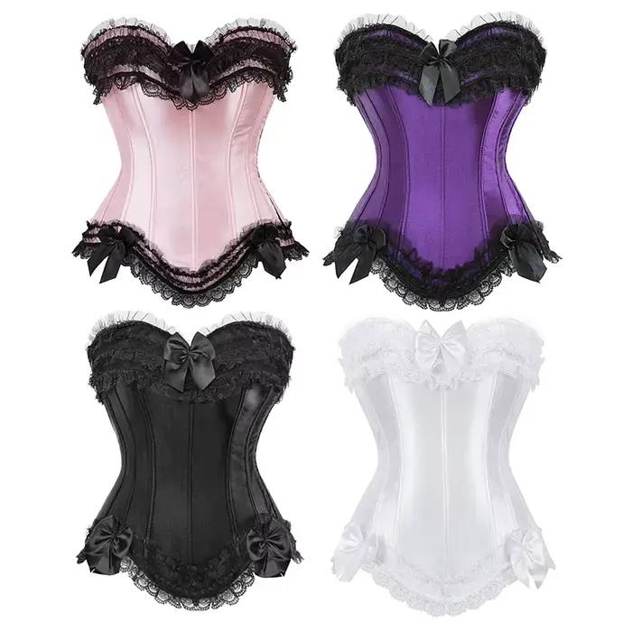 Corset bustier en satin pour femme, costume burlesque, corset princesse, haut à lacets, noir, blanc, violet, rose, grande taille, occassions spéciales, ajustement parfait, décoration en dentelle, style sexy, victorien, quotidien