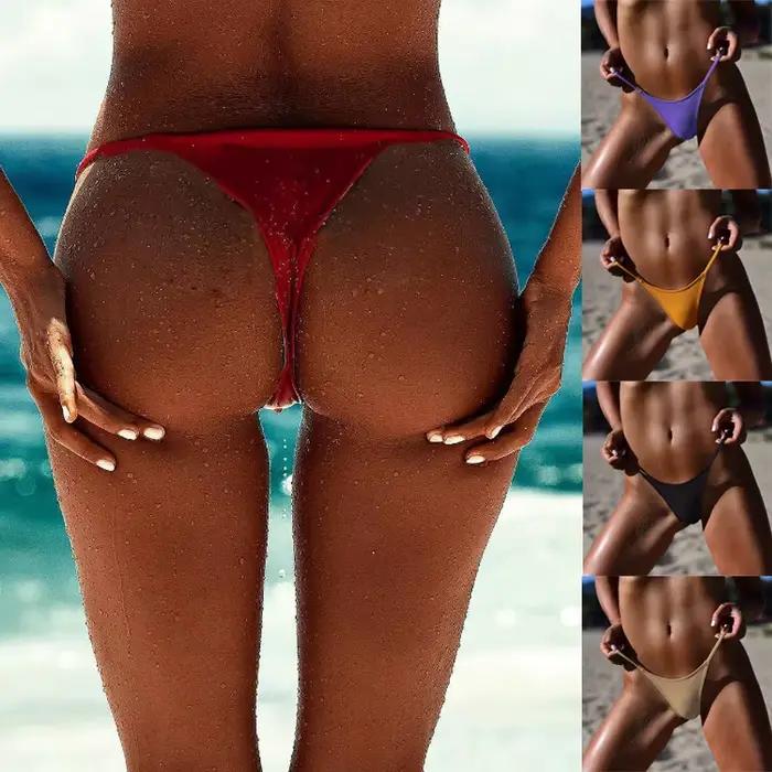 String Sexy bas de Bikini femmes string tongs brésiliennes maillots de bain maillot de bain fond solide maillot de bain