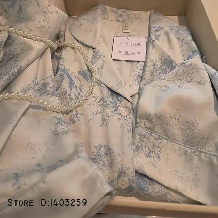 Nouveau femmes Pijamas soyeux Satin 2 pièces Pyjamas ensemble vêtements de nuit printemps automne pantalon