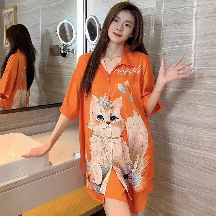 Chemise de nuit en soie glacée pour femme grande taille style mignon occidentalisé couleurs variées pour nuits romantiques et détentes