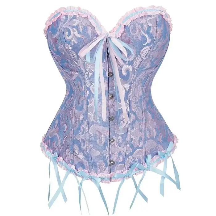 Femmes haut Corset Jacquard surbuste Bustier victorien Sexy à lacets Lingerie florale Korset Vintage gothique Basques Costume