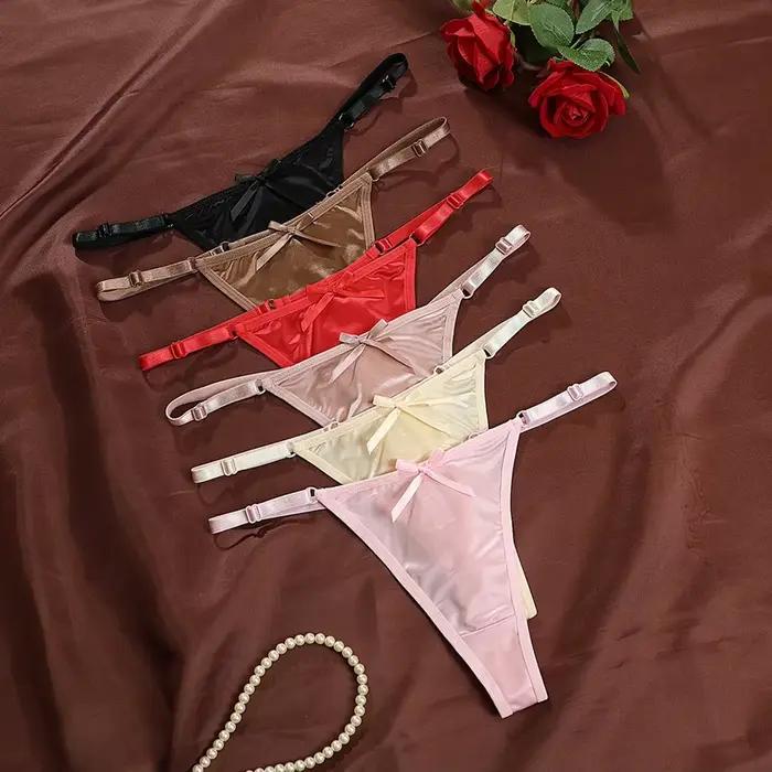 Culotte string en satin doux MoonBiffy pour femmes, taille basse, confortable et élégante lingerie sexy ```