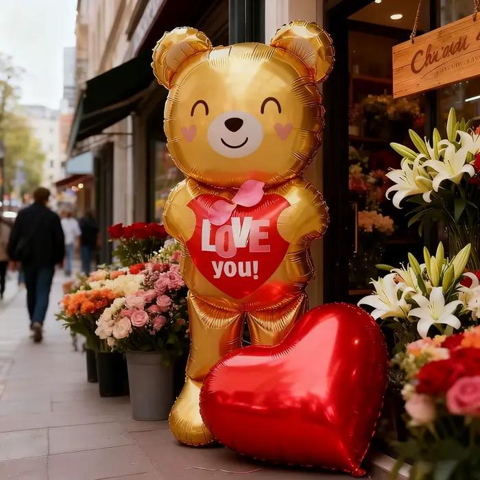 Ballon ours d'amour accrocheur avec ballon en film d'aluminium d'amour de 32 pouces, décoration pour la saint-valentin, l'anniversaire, le mariage et l'anniversaire