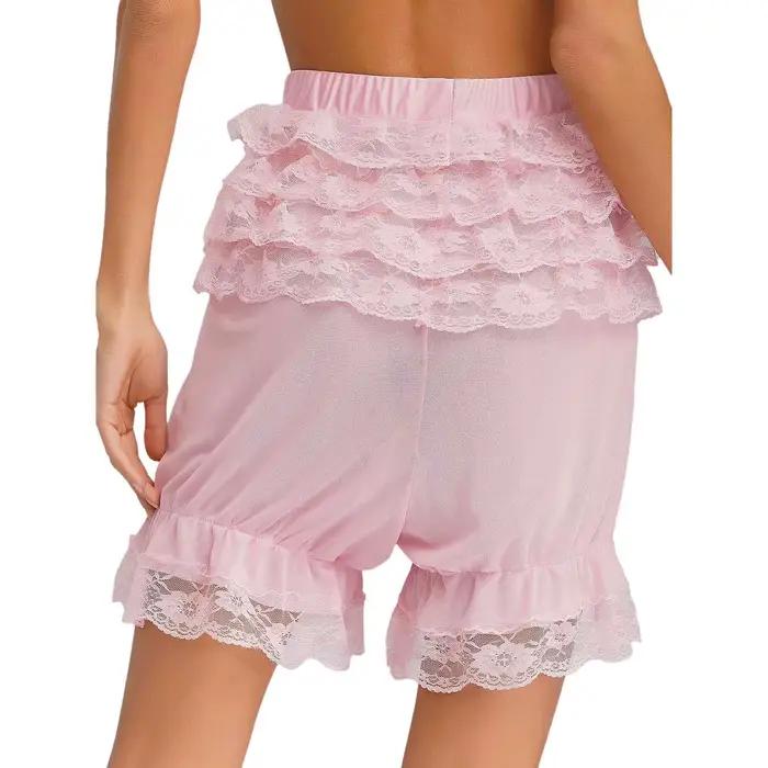 Femmes pure dentelle culottes Bloomers à plusieurs niveaux à volants arc citrouille caleçons filles mignon Lolita Shorts jupon sécurité pantalons courts