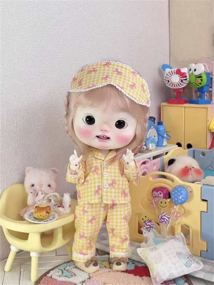 Ensemble pyjama à carreaux multicolores rose bleu Blythe Spot, vêtements d'inventaire, grande tête Diandian, mignon cinq couleurs, accessoires de poupée BJD