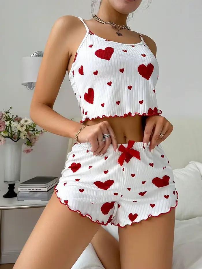 2 pièces ensemble femmes pyjama Shorts costume Homewear sous-vêtements imprimés Pijama Sexy Lingerie Camisoles