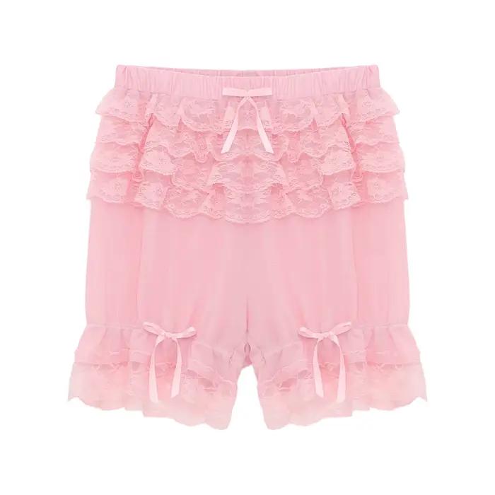 Femmes pure dentelle culottes Bloomers à plusieurs niveaux à volants arc citrouille caleçons filles mignon Lolita Shorts jupon sécurité pantalons courts