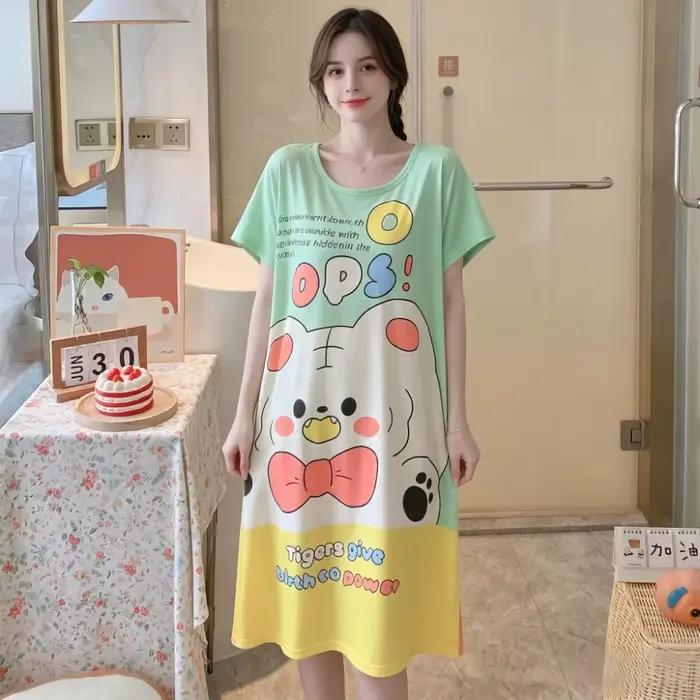 Robe de nuit à manches courtes pour filles et femmes