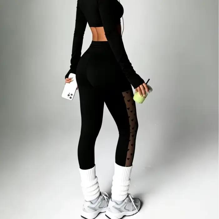 Leggings de sport en dentelle pour femme, sculptants, taille haute, effet push-up fessier, vêtements de course amincissants