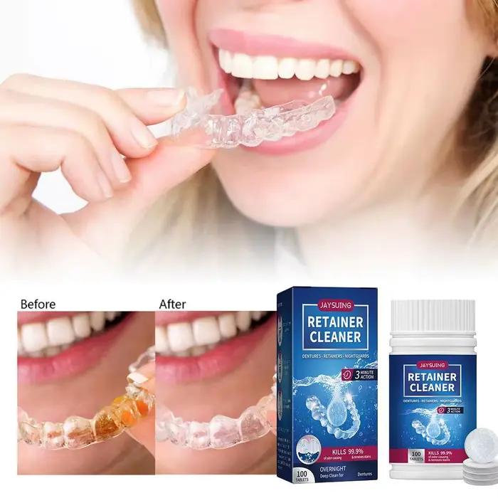100 comprimés nettoyants pour prothèses dentaires – Élimine les odeurs, nettoyant buccal pour appareils de rétention et protège-dents de nuit