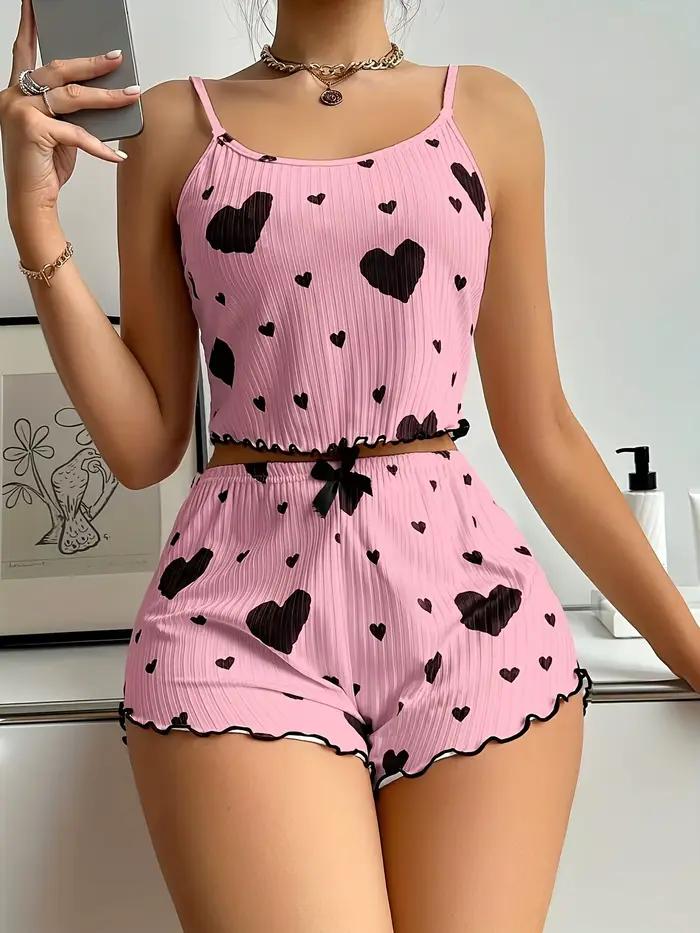 Ensemble pyjama 2 pièces imprimé cœur pour femme