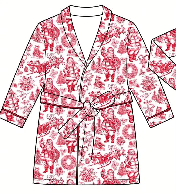 Pyjamas de Noël pour enfants en gros, imprimé Père Noël, ensemble à manches longues, barboteuse à pieds pour bébé, combinaison, peignoirs assortis pour enfants, vêtements de nuit