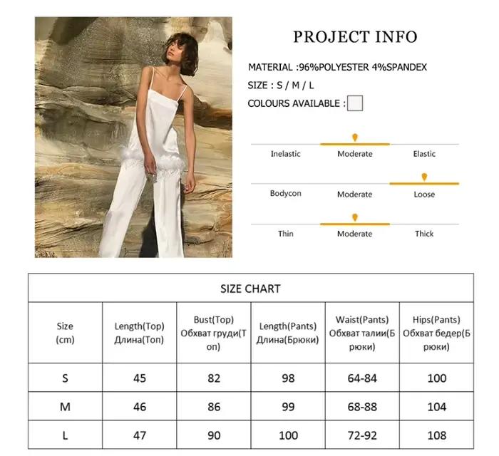 Pyjama Chic en Satin avec Plumes pour Femme, Ensemble de Vêtements de Nuit avec Pantalon, Bretelles Spaghetti Noires, Blanc Trempé, Costumes de Surintendant, 2022