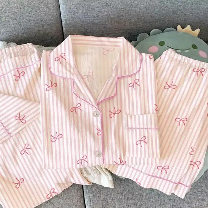 Nouvel ensemble de pyjama décontracté en tissu froissé à manches longues pour étudiantes et femmes