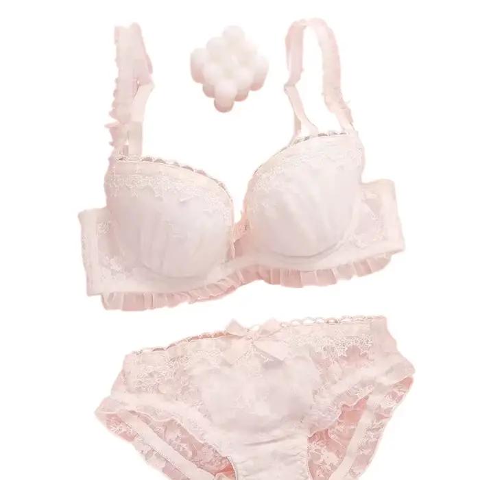 Lolita lingerie slips ensemble femme mignon douce loli japonais hochet femme de chambre plaid anneau en acier soutien-gorge culotte costume grande taille froncé