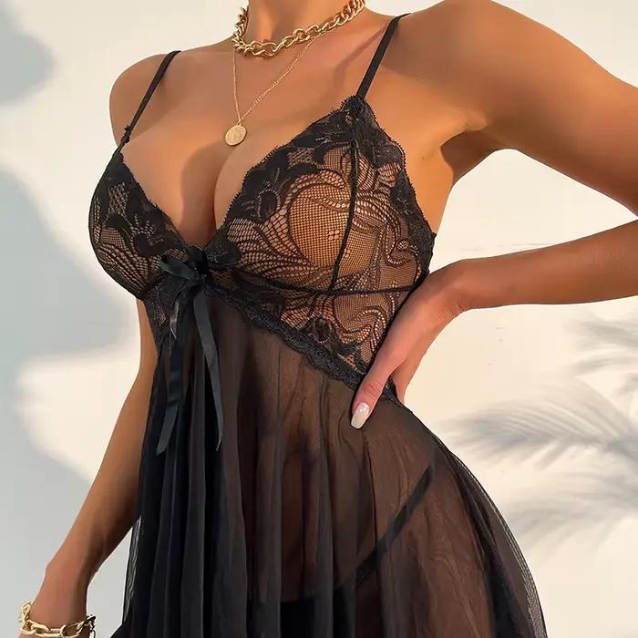 Ensemble de lingerie noire transparente sexy pour femme