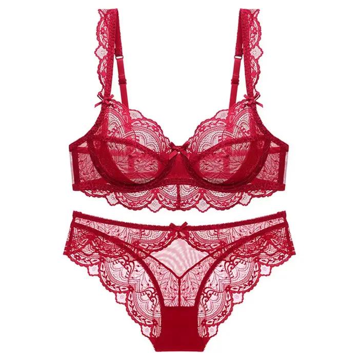 Ensemble de soutien-gorge bonnet ABCDE, nouveau Style, Ultra-fin, fleur transparente, haute qualité, sous-vêtements Push Up, costume, grande taille, Lingerie, 2021