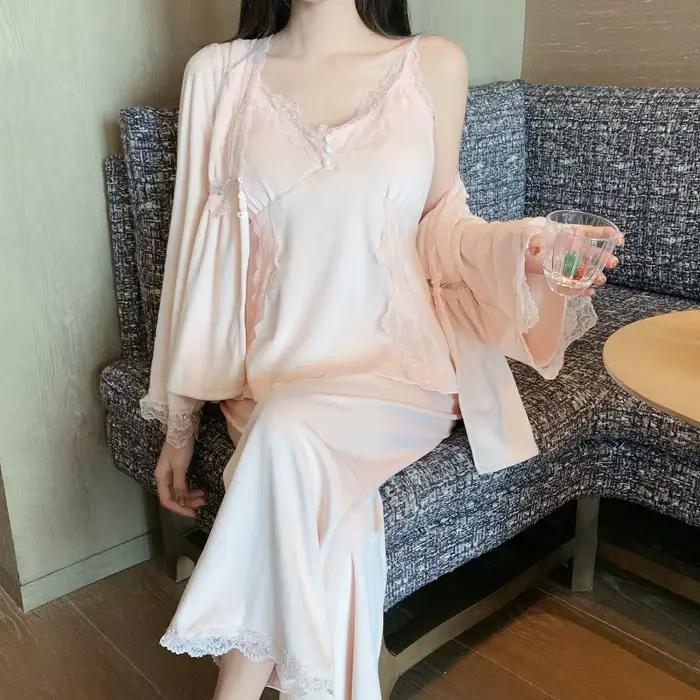 Femme 3 pièces Pyjamas ensemble vêtements de détente élégant Style cour française