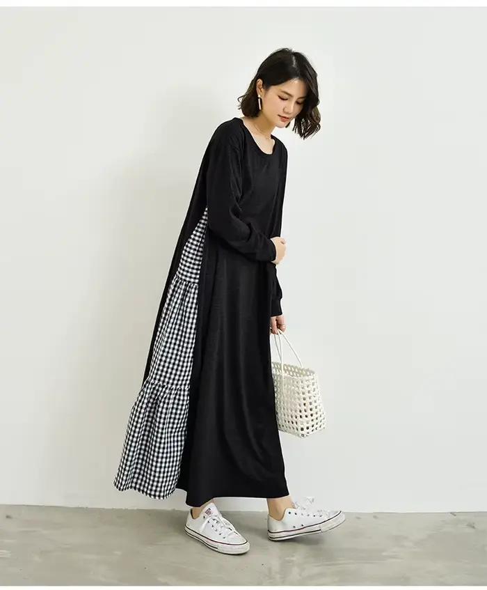 Fdfklak-Chemise de nuit en coton à carreaux pour femmes, manches longues, robe de nuit de printemps, vêtements de nuit à la mode, nouveau