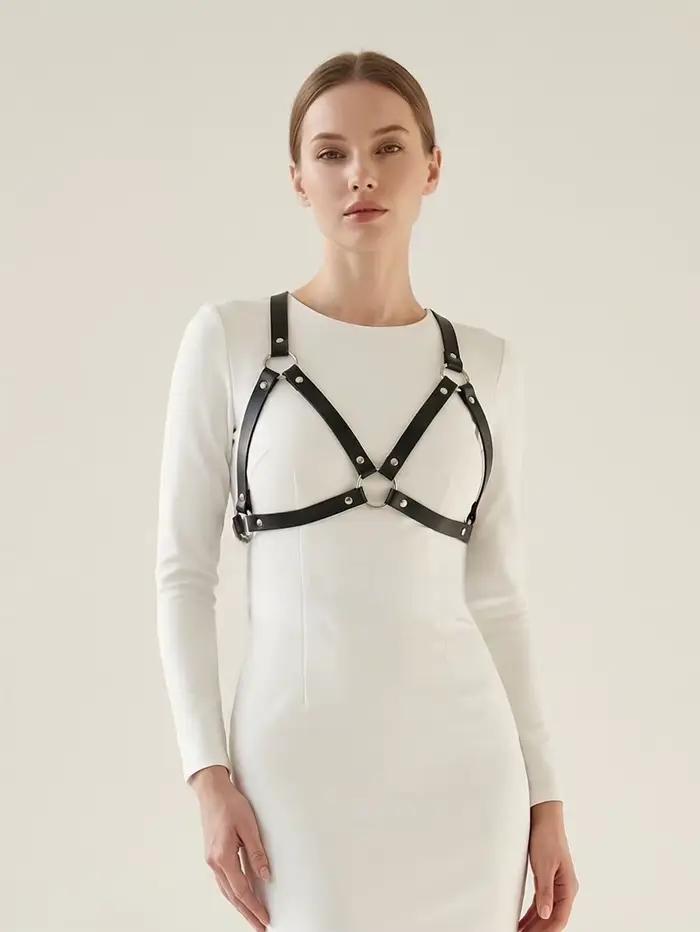 Harnais de corps en cuir PU pour femme, ceinture de poitrine, corset, lingerie en cuir, vêtements gothiques, accessoires pour femme