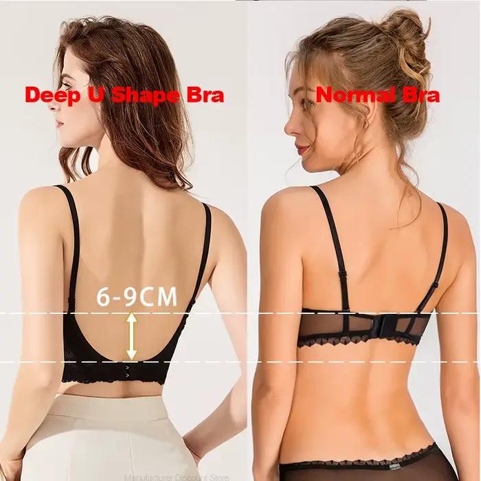 Soutien-gorge Push Up femmes Sexy dentelle plongeant brassière levage profond en forme de U dos nu