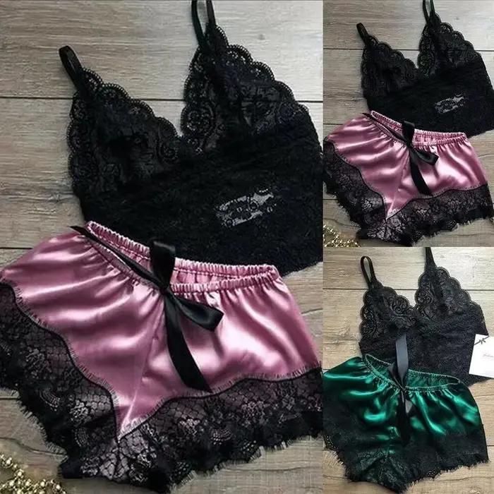 Nuisette en dentelle à col en V pour femmes