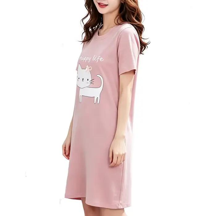 Pyjama Femme Mignon Chat – Robe de Nuit Tendance Été – Vêtement