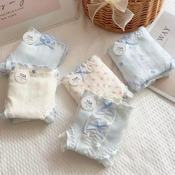 Culottes en coton à volants style français avec nœud floral
