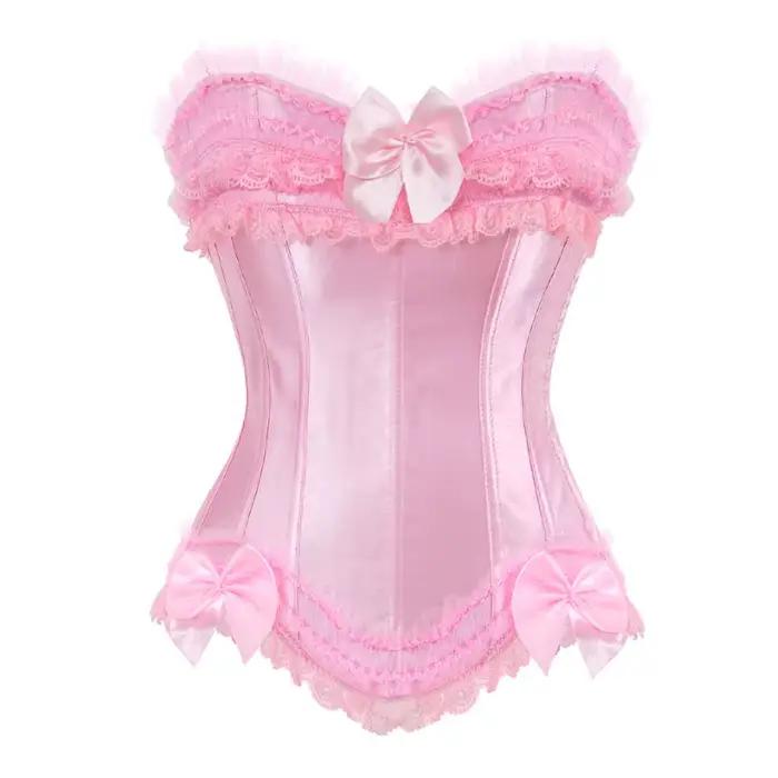 Femmes Sexy Satin surbuste Corset à lacets Corsets Bustiers haut gothique dames Halloween grande taille blanc rouge noir rose korsett