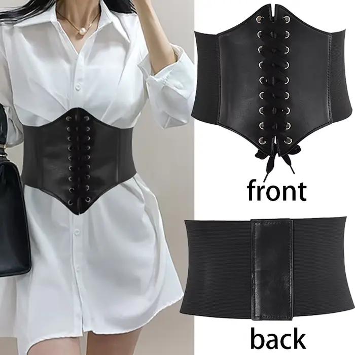 Ceinture Corset Gothique pour Femme en Cuir PU, Ceinture Corset Amincissante à Lacets, Ceinture Large Vintage Noire pour Fille