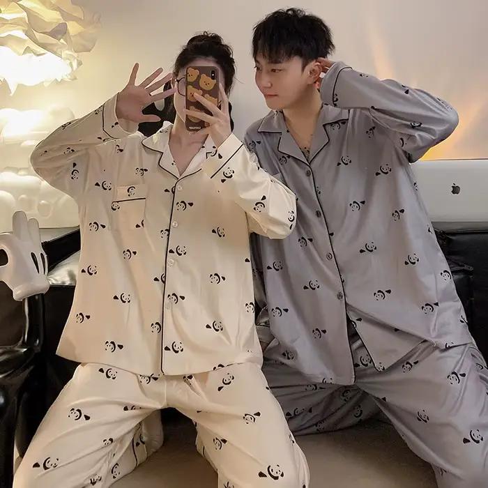 Pyjamas femmes pyjama homme ensemble coton grande taille printemps automne à manches longues coréen Cardigan décontracté col en v vêtements de nuit Couple pyjamas
