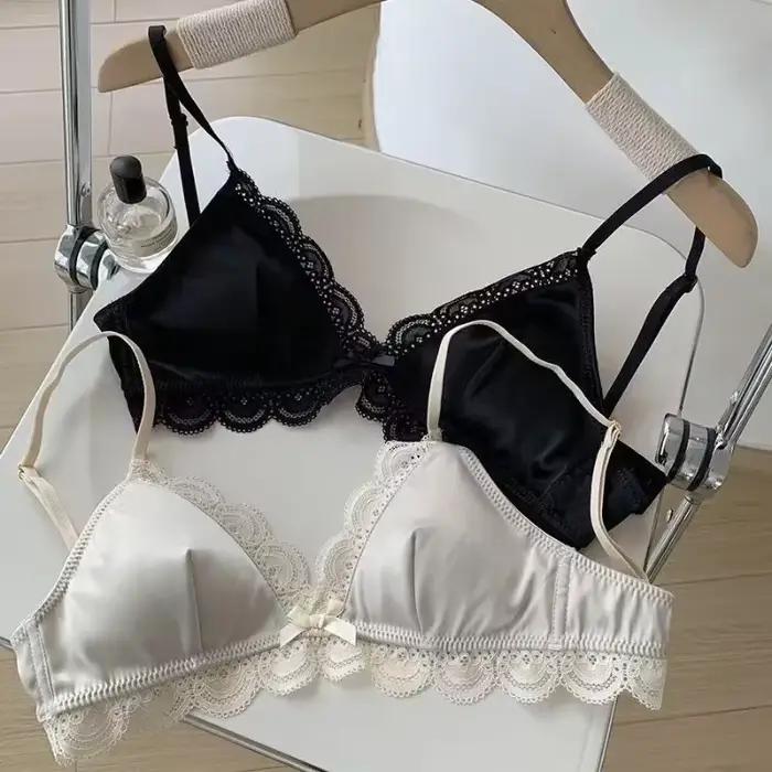 Soutien-gorge en dentelle à nœud triangle de style coréen pour femmes