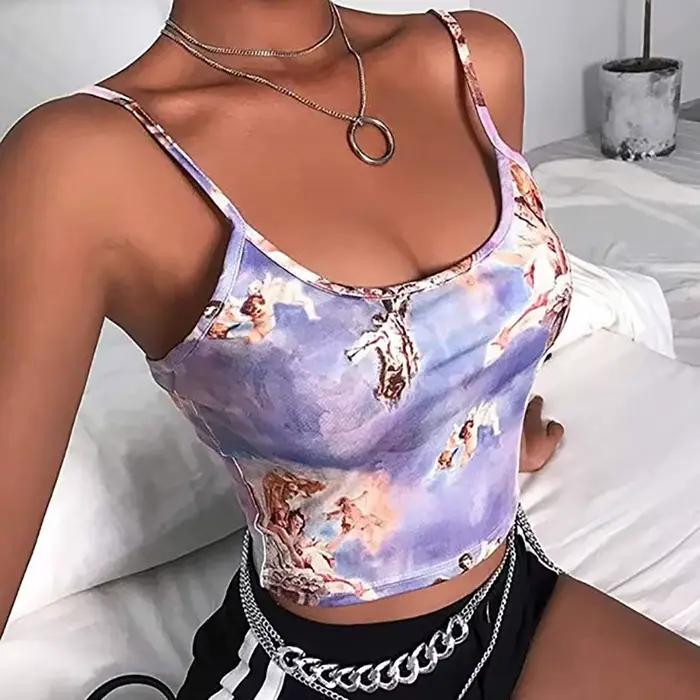Camisole imprimé ange pour femmes, Streetwear, Sexy, court, nombril, soutien-gorge