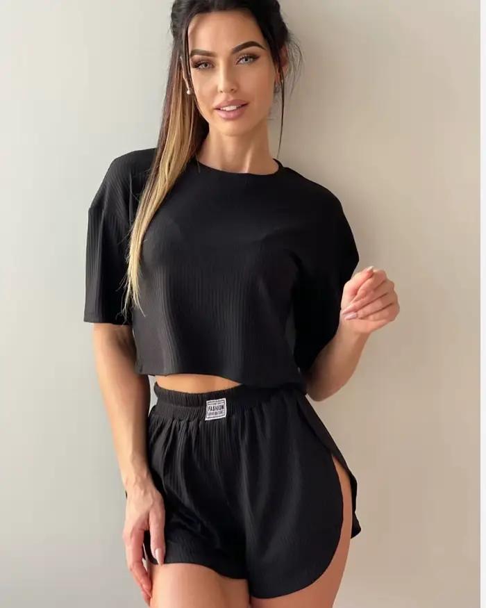 Ensemble de vêtements de détente côtelés 2 pièces pour femmes