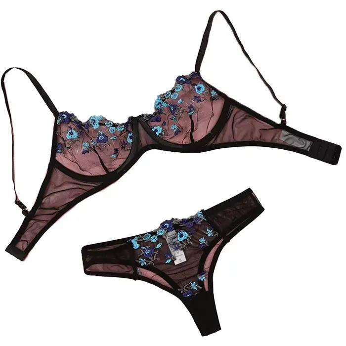 Lingerie en dentelle transparente brodée pour femmes