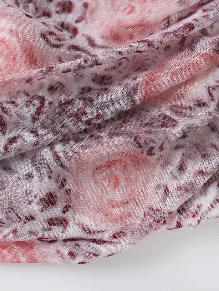 Corset bustier rose imprimé léopard en maille pour femme, sans bretelles, froncé sur les côtés, à lacets au dos, style Y2K Coquette