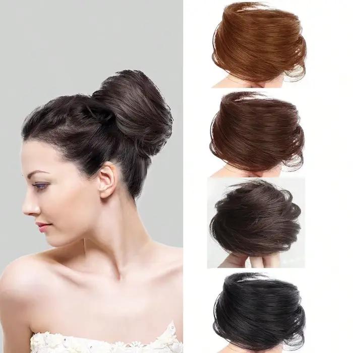 Perruque Updo synthétique facile à porter, Chignon lisse et élégant avec élastique, postiche queue de cheval en Fiber résistante à la chaleur