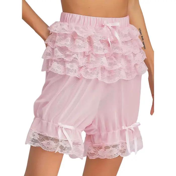 Femmes pure dentelle culottes Bloomers à plusieurs niveaux à volants arc citrouille caleçons filles mignon Lolita Shorts jupon sécurité pantalons courts