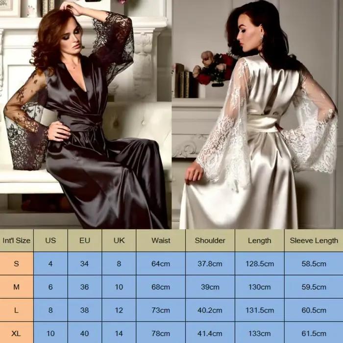 Vente chaude mode Sexy femmes soie dentelle longue Robe