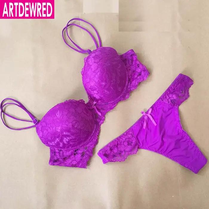 ARTDEWRED-Ensemble de Soutien-Gorge et Culotte en Dentelle pour Femme, Sous-Vêtements Sexy, Taille Plus, ABC, Push Up