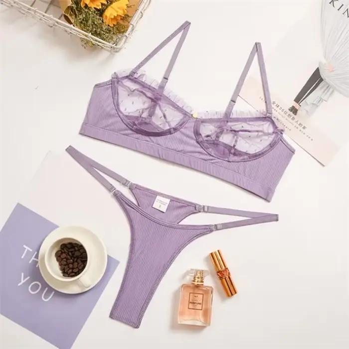 Ensemble de sous-vêtements 2 pièces en dentelle et maille à volants pour femmes