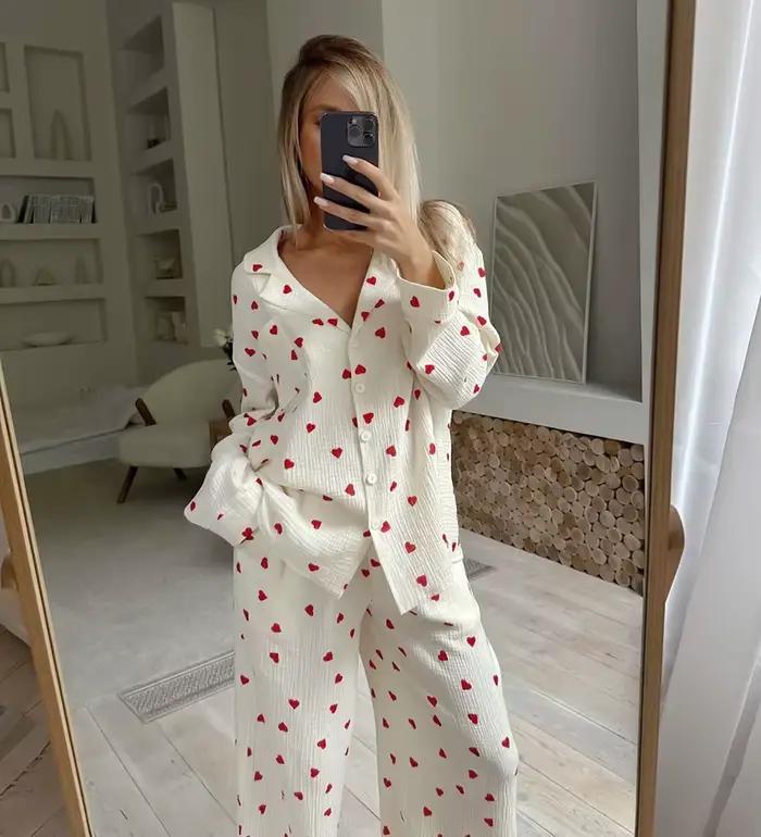 Ensemble pyjama imprimé cœur pour femmes