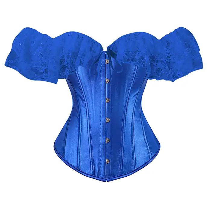 Couleur unie Satin dentelle hauts Corset Sexy épaules nues chaîne poitrine Bustier Corsets femmes Lingerie Bustiers