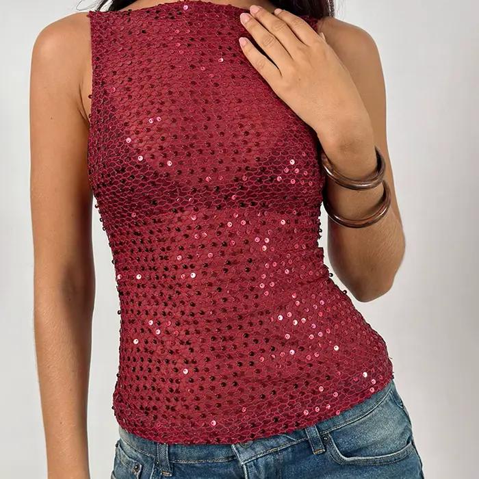 Débardeur à paillettes scintillantes pour femmes y2k