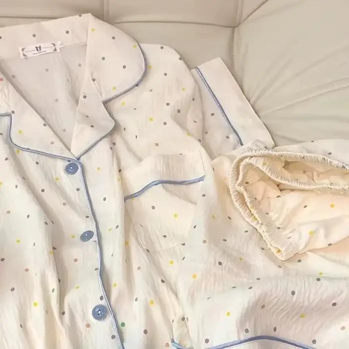 Ensemble pyjama en coton imprimé à pois pour femmes
