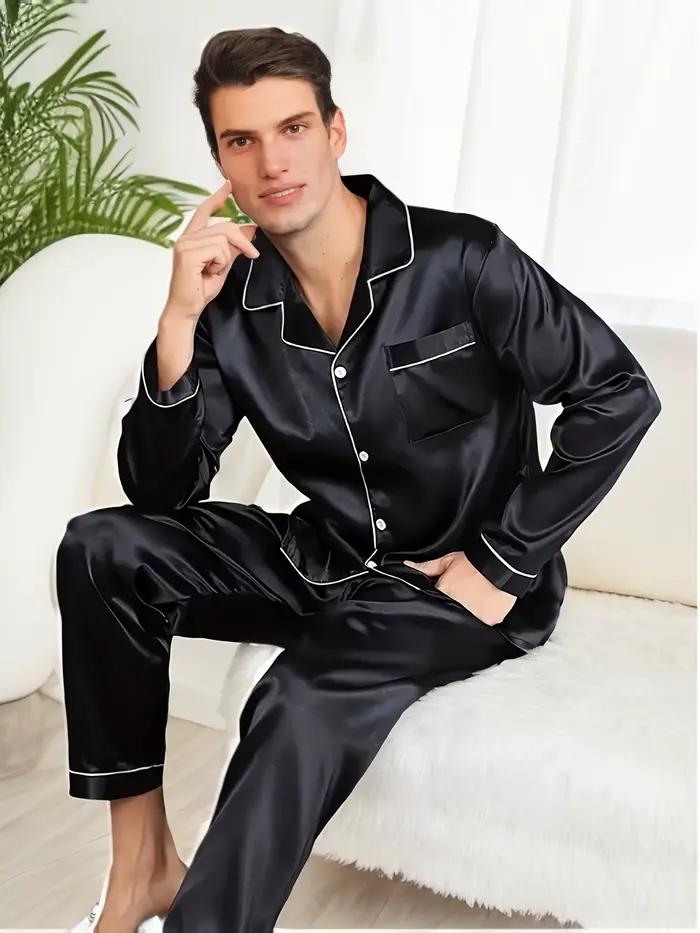 Hommes pyjama ensembles vêtements de nuit en microfibre pour dormir homme chemise soie à manches longues Pyjama mâle maison vêtements de nuit grande taille vêtements de détente