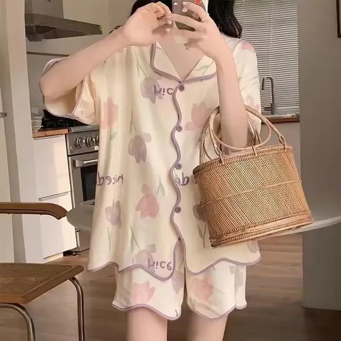 Pyjama d'été à manches courtes pour jeunes femmes