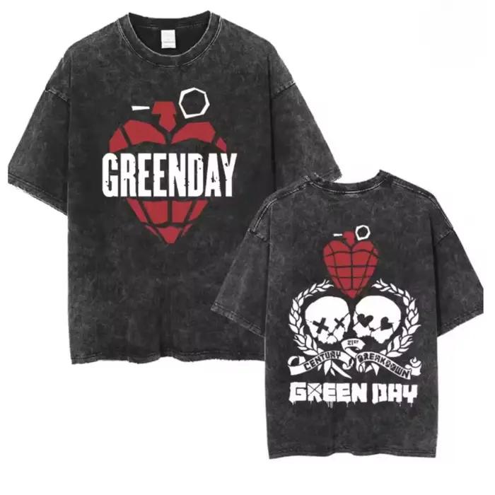 T-shirt Rock Band Green Day Tour 2026 – T-shirt délavé vintage tendance pour homme et femme – Vêtements décontractés à manches courtes